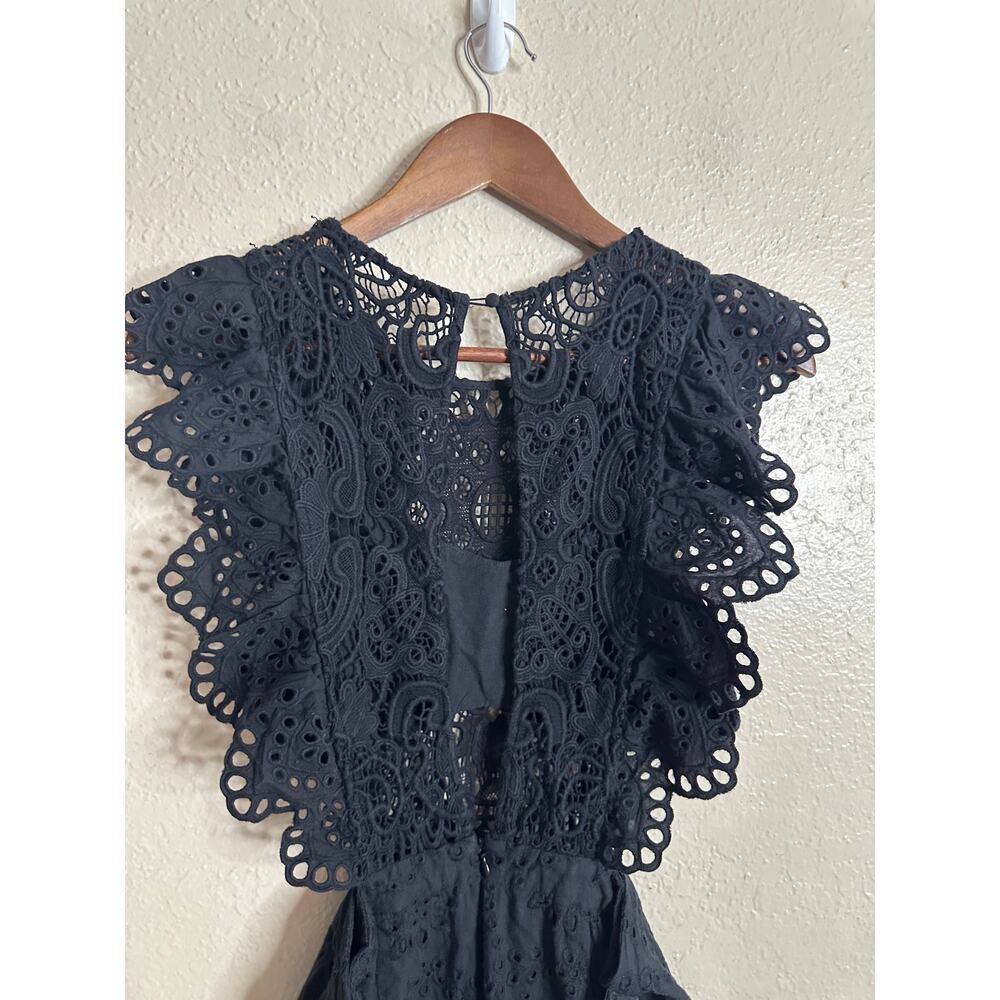 Nightcap Clothing Apron Jumpsuit in Black size 2/S Eyelet Flutter Sleeve - Picture 12 of 16